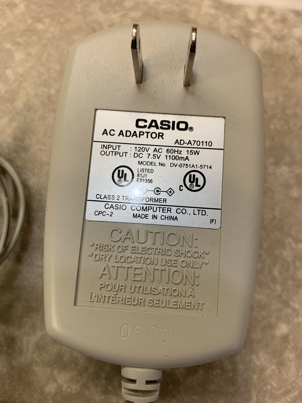 *Brand NEW*Casio 7.5 V 1100 mA AD-A70110 AC DC Adapter POWER SUPPLY *Brand NEW*Casio 7.5 V 1100 mA AD-A70110 AC DC Adapter POWER SUPPLY